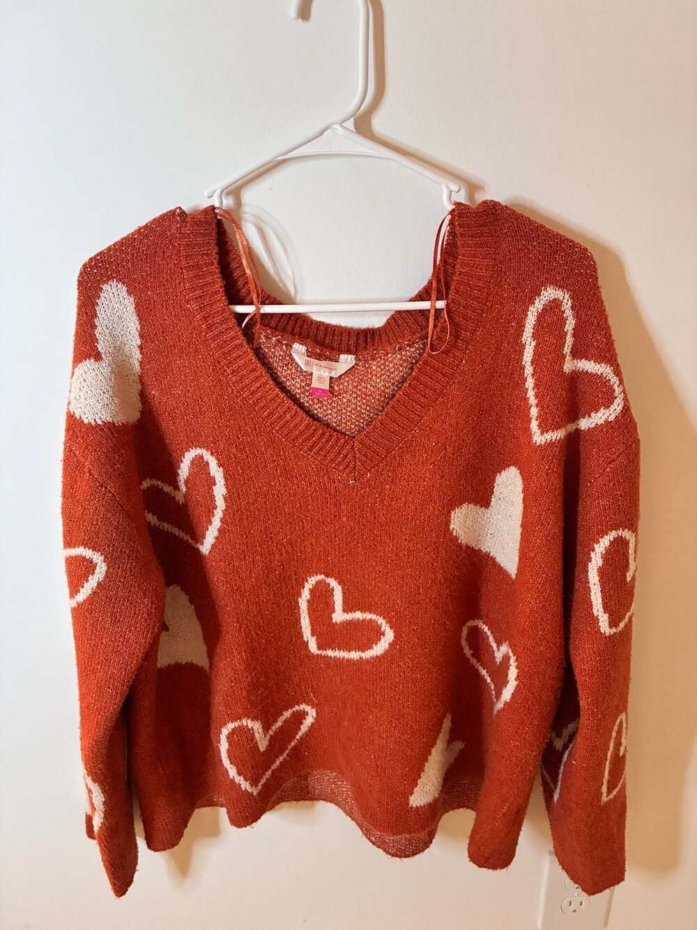 Women’s Heart Sweater Size XL 15-17 Rust V-Neck Pullover